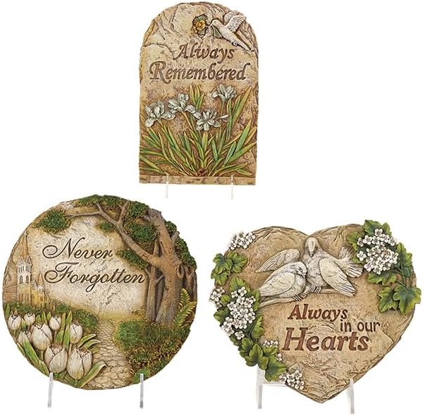 Napco Imports Decorative Outdoor Garden Stepping Stone 10.25 Inch Resin Memorial Sentiments Assorted Set of 3