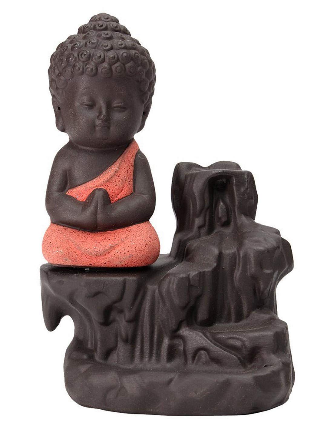Kunti Craft Meditating Buddha Backflow Smoke Fountain Incense Burner with Incense Stick (red)
