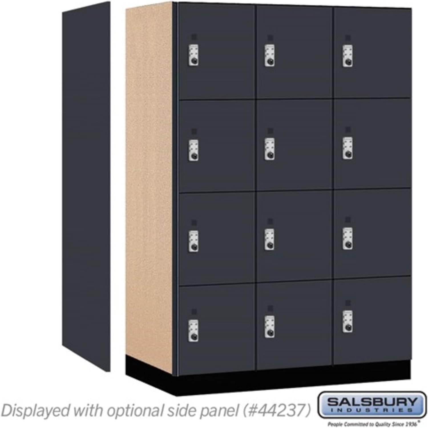 Salsbury 18" Wide Premier Wood Locker-Four Tier-3 Wide-6 Feet High-24 Deep-Carbon Mesh-Silver Resettable Combination Locks