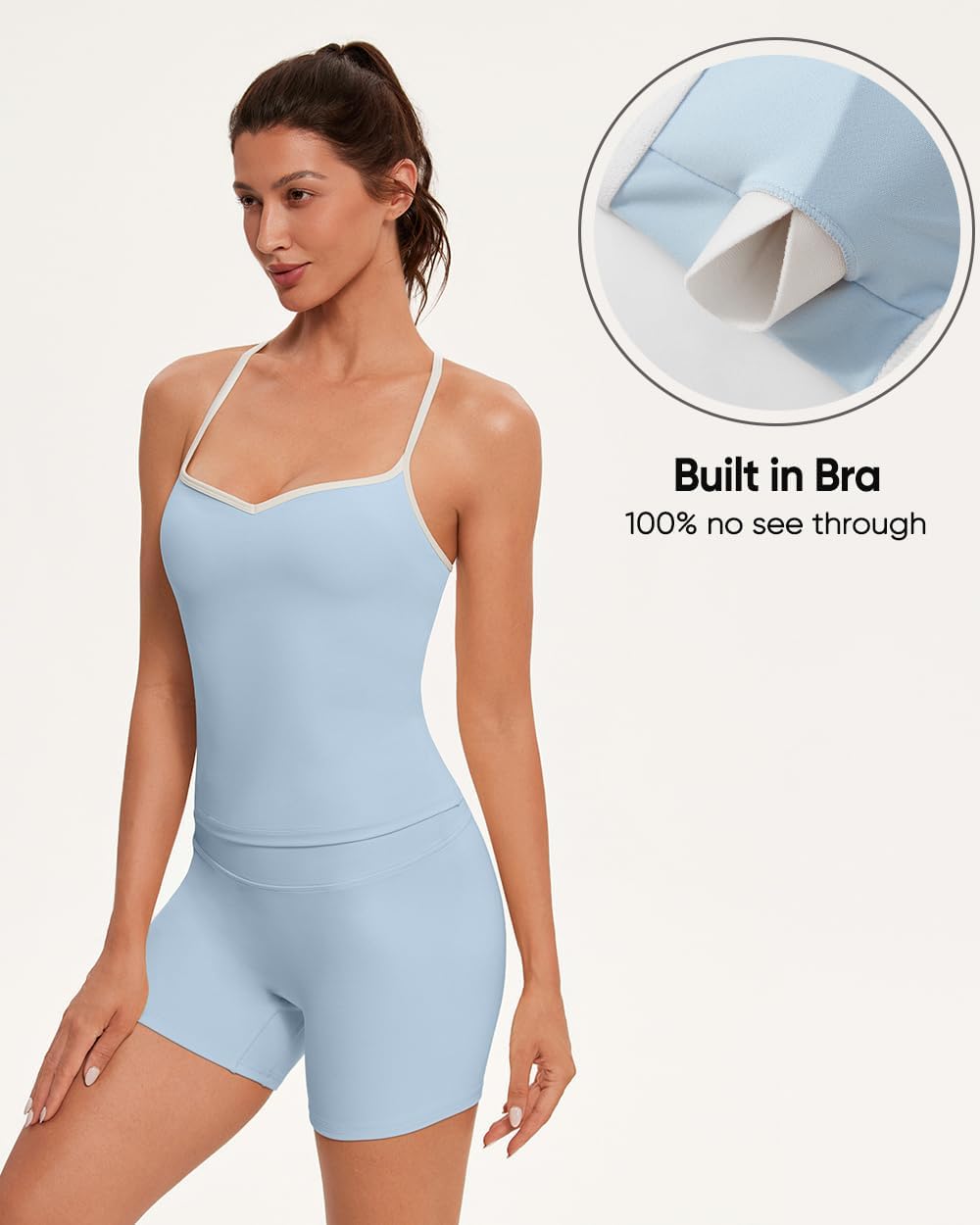 OMKAGI Sports Bras for Women Cute Sweetheart Neck Workout Tank Tops Open Back Yoga Bra Top - Image 5