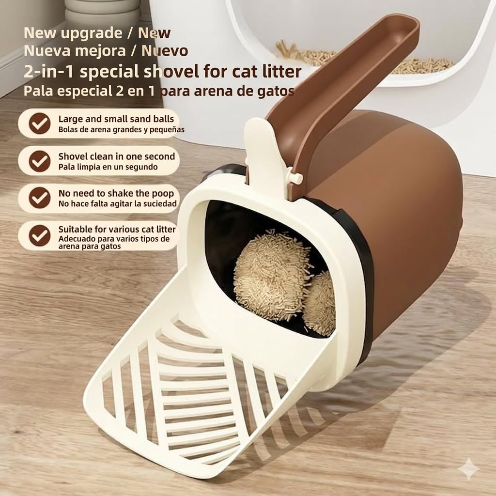 Paletta per lettiera con contenitore e setaccio – Raccoglitore igienico per lettiera e filtro per separare sabbia pulita, design anti-perdita, facile da svuotare e pulire (blu)