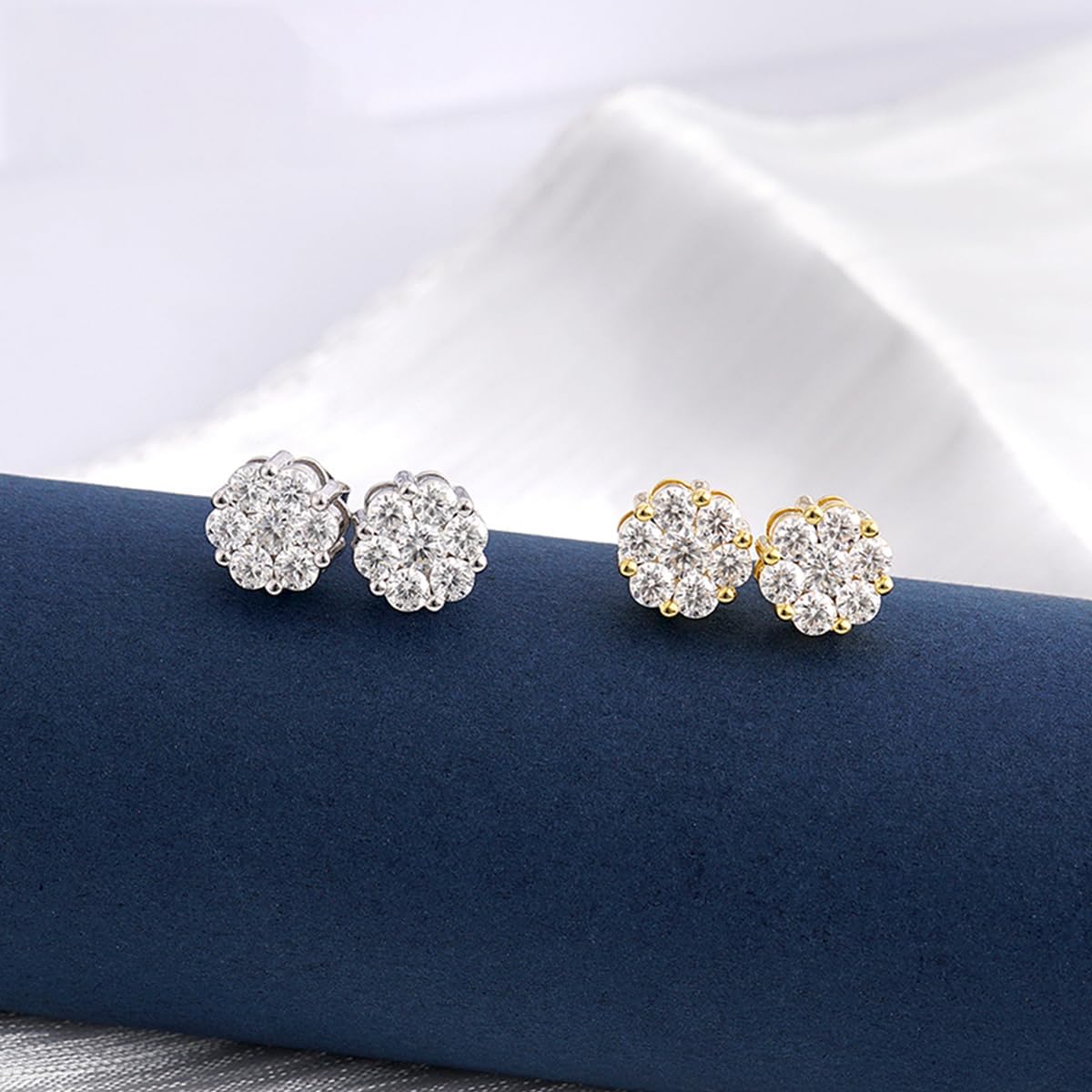 Round Bling Cluster Moissanite Stud Earrings for Women Men, Hypoallergenic S925 Sterling Silver Earrings, D Color VVS Synthetic Moissanite, Diameter 9.9MM, 2.4CT, White/Gold - Image 7
