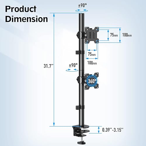 Miniatura 6 de MOUNTUP MU3004 - Soporte para monitor doble, soporte vertical para 2 monitores de pantalla apilados de 32 pulgadas máximo, altura ajustable,