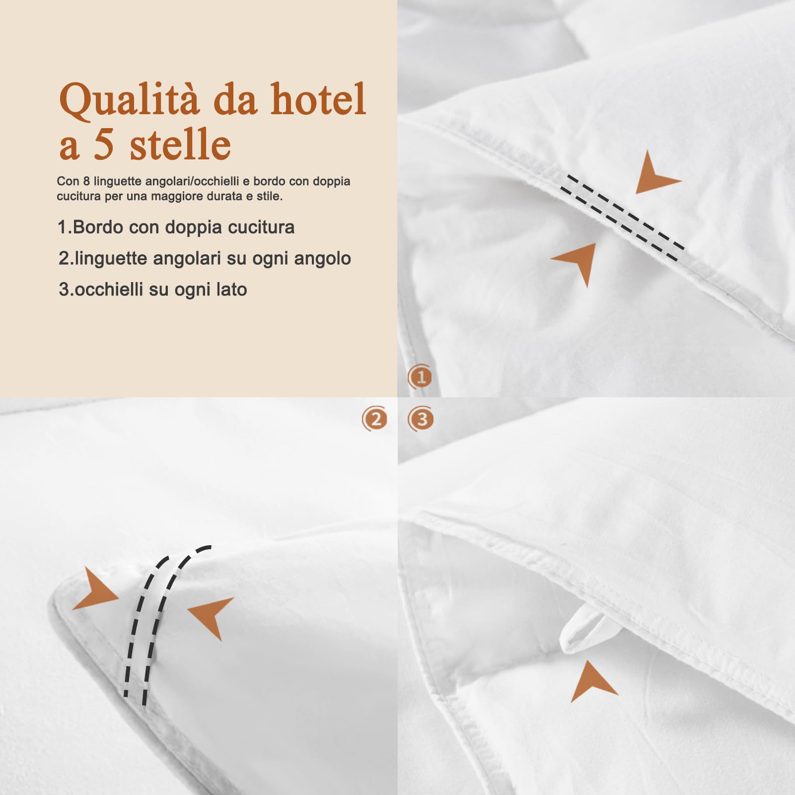 Piumino Una piazza e mezza 200 × 200 cm, 100% Puro Piumino e Piuma 4 Stagioni, Miscela di Cotone Egiziano Extra Morbido, Certificati Oeko-Tex e RDS