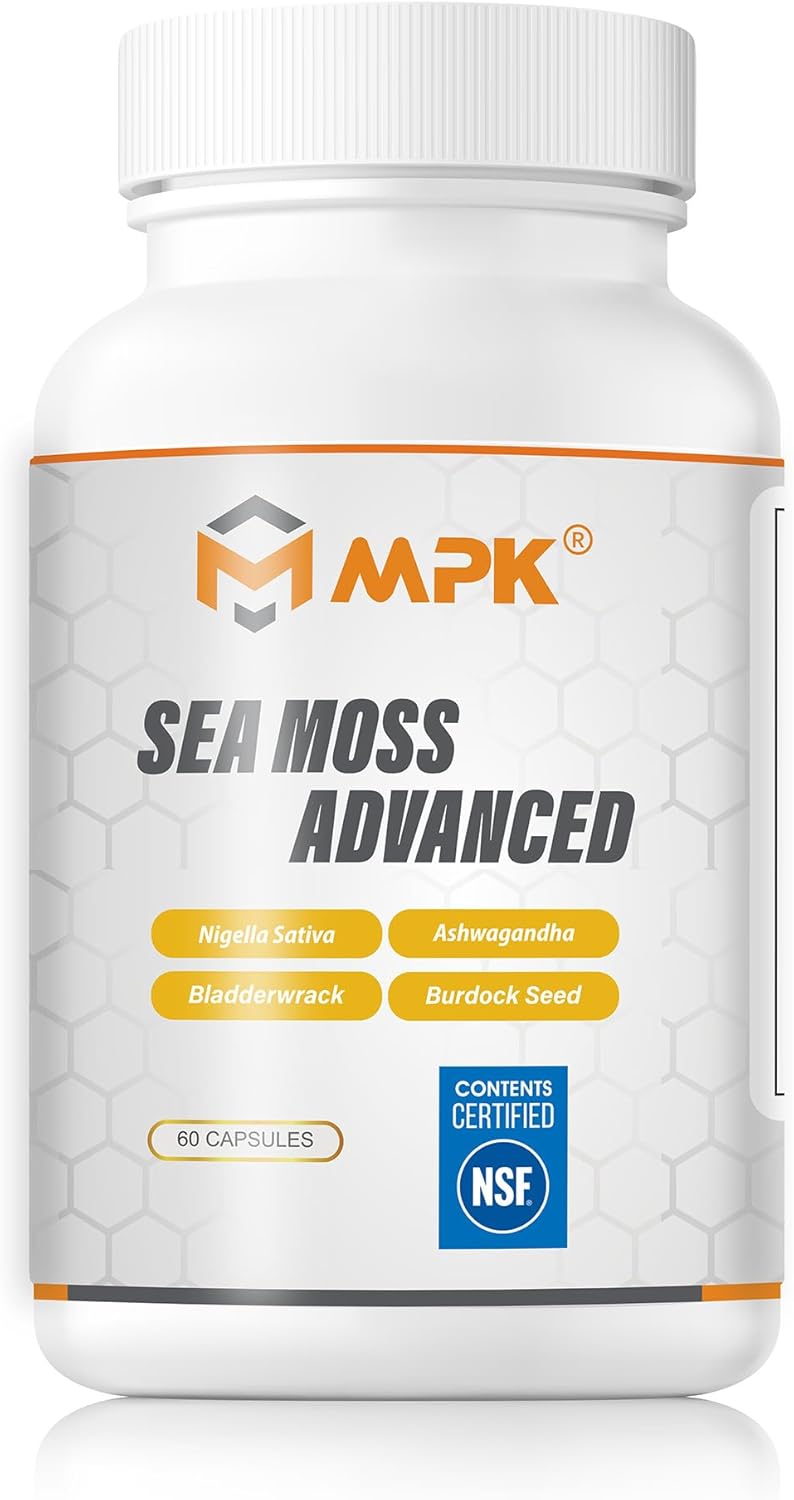 MPK NSF Certified 3000 mg Sea Moss Advanced Irish Sea Moss, Bladderwrack, Burdock Root (60 Capsules, Tidal Wave)