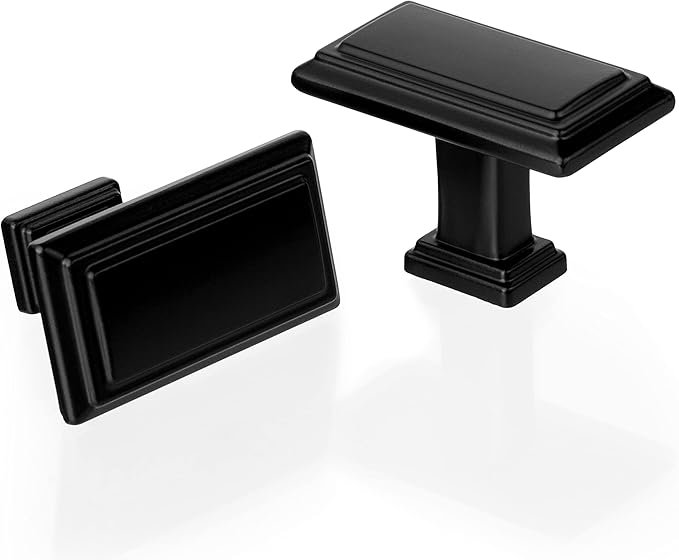 Ilyapa Rectangular Stepped Knob, Black 10 Pack 1 inch Kitchen