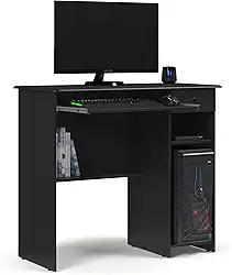 Mesa Escrivaninha para Computador Viena 1 Gaveta, Prateleira e Suporte Retrátil para Teclado (PRETO)