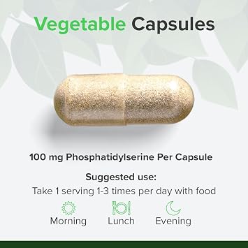 Phosphatidylserine 240 Capsules - 100 mg per Capsule / 300 mg Daily Dose - For Mental Performance Cognitive Function & Stress Relief - Vegan GMO & Gluten Free Raw Powders