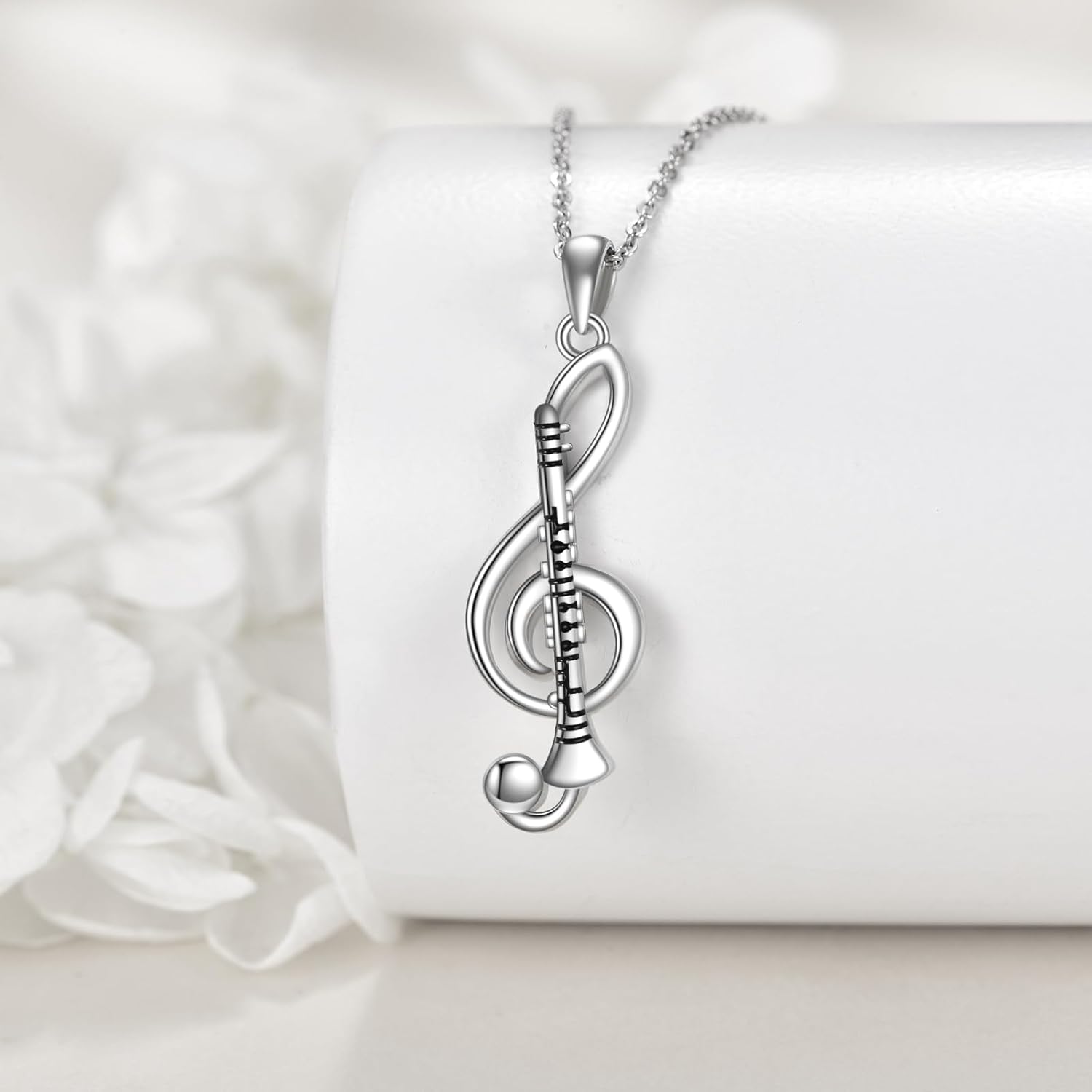 URONE Instrument Necklace 925 Sterling Silver French Horn/Harp/Violin/Drum/Trumpet Pendant Music Instrument Jewelry Gifts For Women