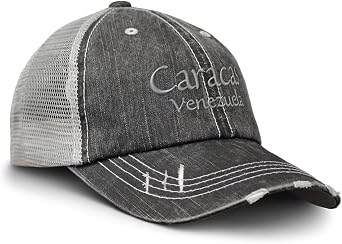 Soft Mesh Cap Hat Embroidered Caracas Venezuela Embroidery Distressed Vintage Cap Cotton
