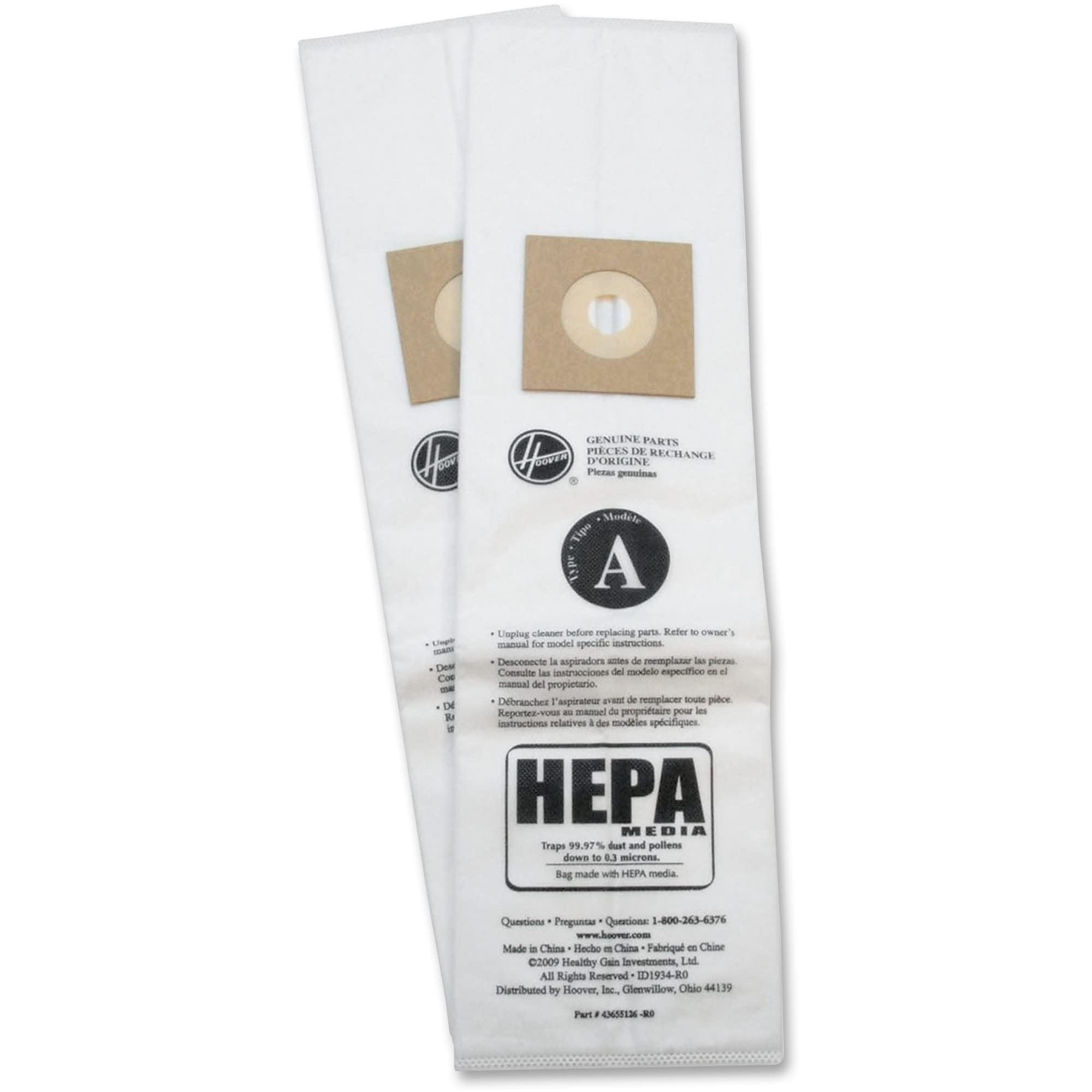Hoover Vacuum Cleaner Bags for Insight Upright Vacs, Pack of 10, White