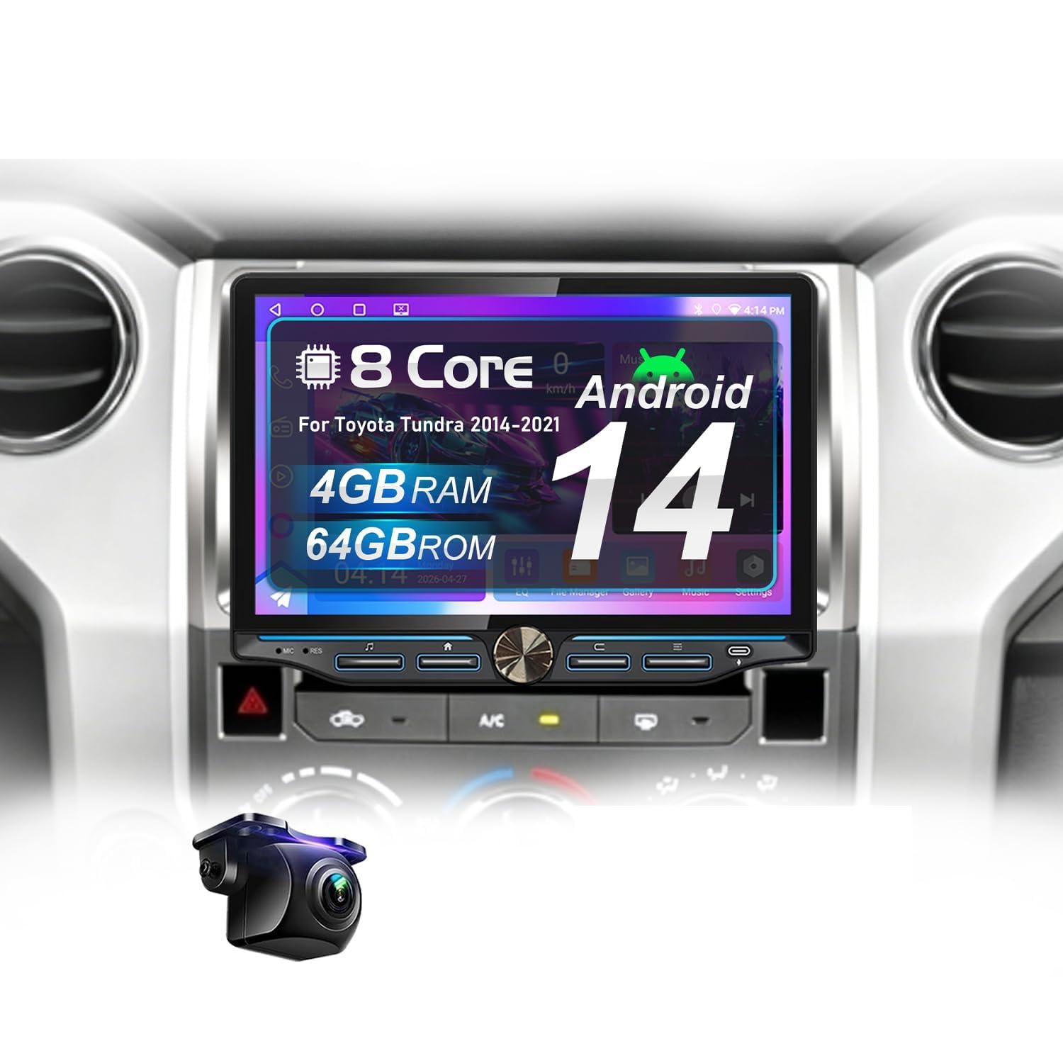 Photo 1 of Upgraded Android 14 Car Radio Stereo for Toyota Tundra 2014-2021, 4GB+64GB 8-Core Head Unit with 1280×800 HD Touchscreen, Wireless CarPlay Android Auto, Physical Knob Buttons, Backup Camera SWC