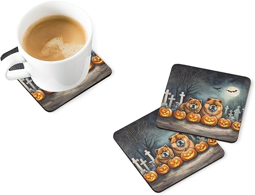 Miniatura 2 de Caroline's Treasures DAC2034FC Chow Chow Spooky - Juego de 4 posavasos de espuma para interiores y exteriores, protección de mesa, antideslizantes,