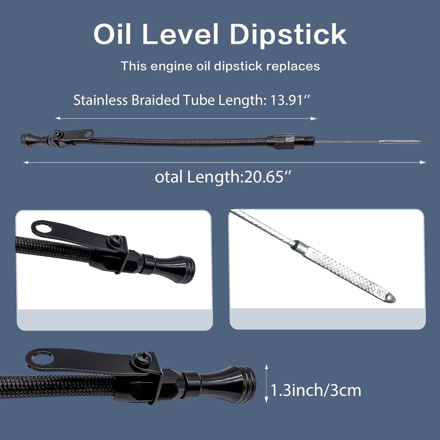 HAHAHA 1/4" NPT（20IN） Dipstick Compatible with Universal Engine Oil Dipstick Flexible Stainless Pan Entry 1/4" NPT Compatible with Chevy Ford (Black)