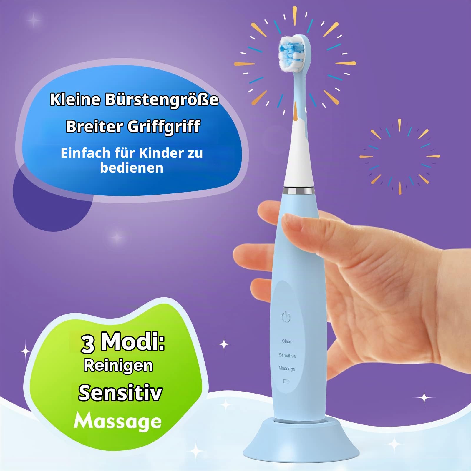 Elektrische Zahnbürste Kinder ab 3-12 jahre Kinderzahnbürsten Elektrisch Smart Timer 6 Weich Bürstenköpfes Wasserdicht Schallzahnbürste für Mädchen Jungen (rosa)
