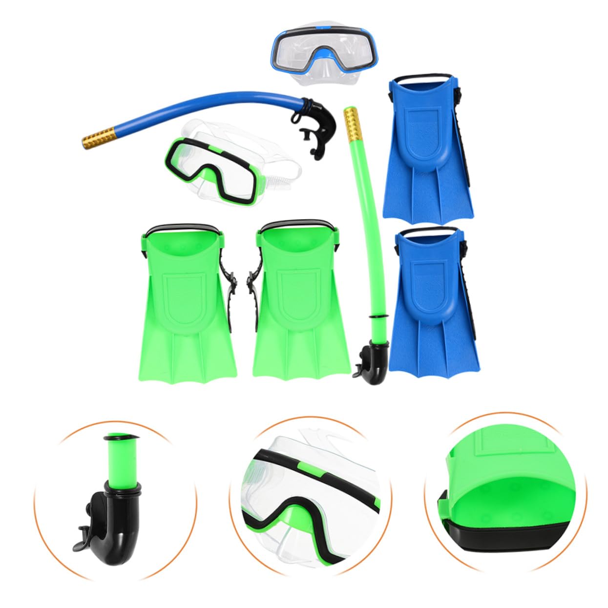 Gatuida Gafas De Buceo para Azul y Verde Gafas De Snorkel Semisecas y Aletas Cortas para Nadar para Buceo Piscinas y Snorkel Playas