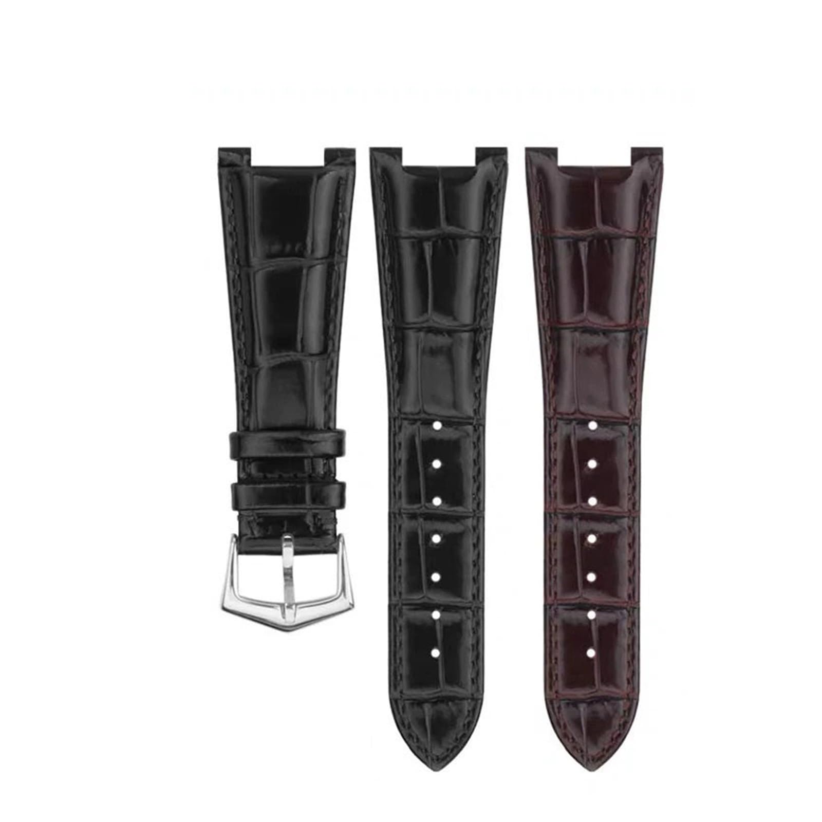 Bracelet de montre en cuir 25x13mm, Compatible avec PATEK PHILIPPE Nautilus 5711 5712G, Bracelet cranté en cuir de vache for hommes et femmes