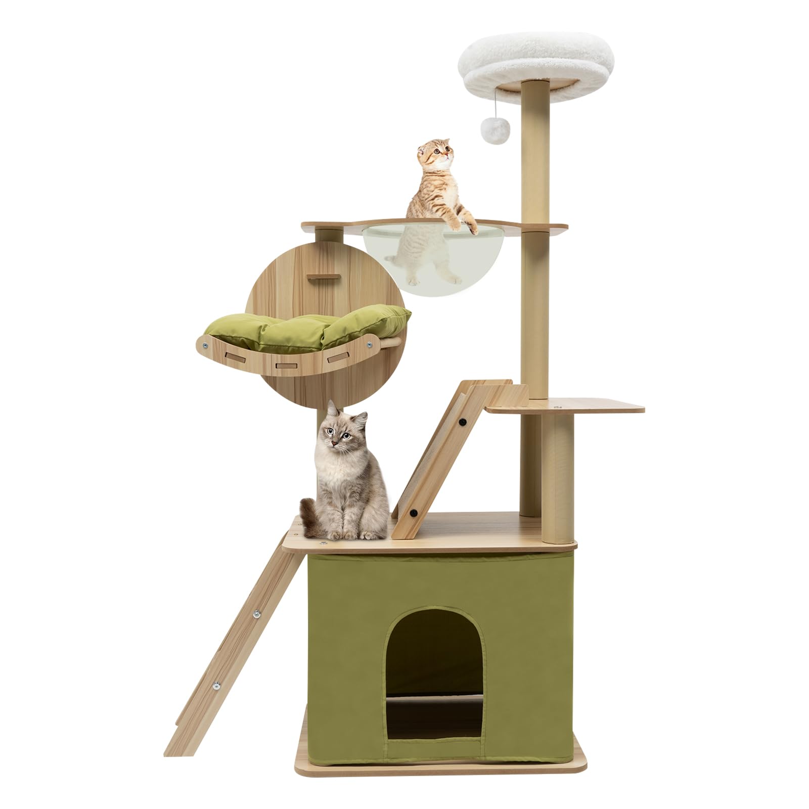 Tiragraffi per gatti, stabile albero per gatti, 140 cm, grande torre da arrampicata per gatti, tiragraffi per gatti, con corda in sisal, amaca giocattolo per gatti