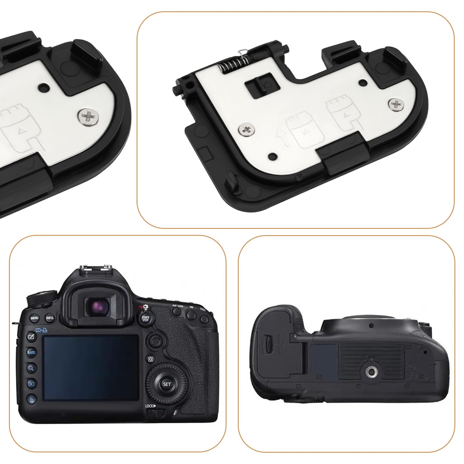 Lot de 2 Couvercles de Porte de Batterie pour Appareil Photo Pièce de Réparation Compatible avec Canon 5D MK III Mark III 3 Couvercle de Compartiment de Batterie Noir