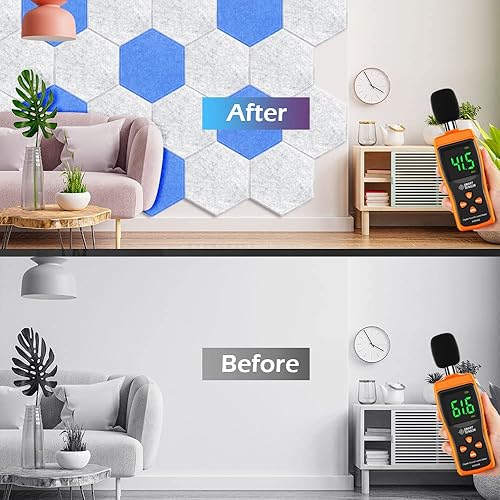 Miniatura 6 de DEKIRU Paquete de 12 paneles acústicos hexagonales autoadhesivos a prueba de sonido, paneles de pared insonorizados de 14 x 13 x 0.9 pulgadas para