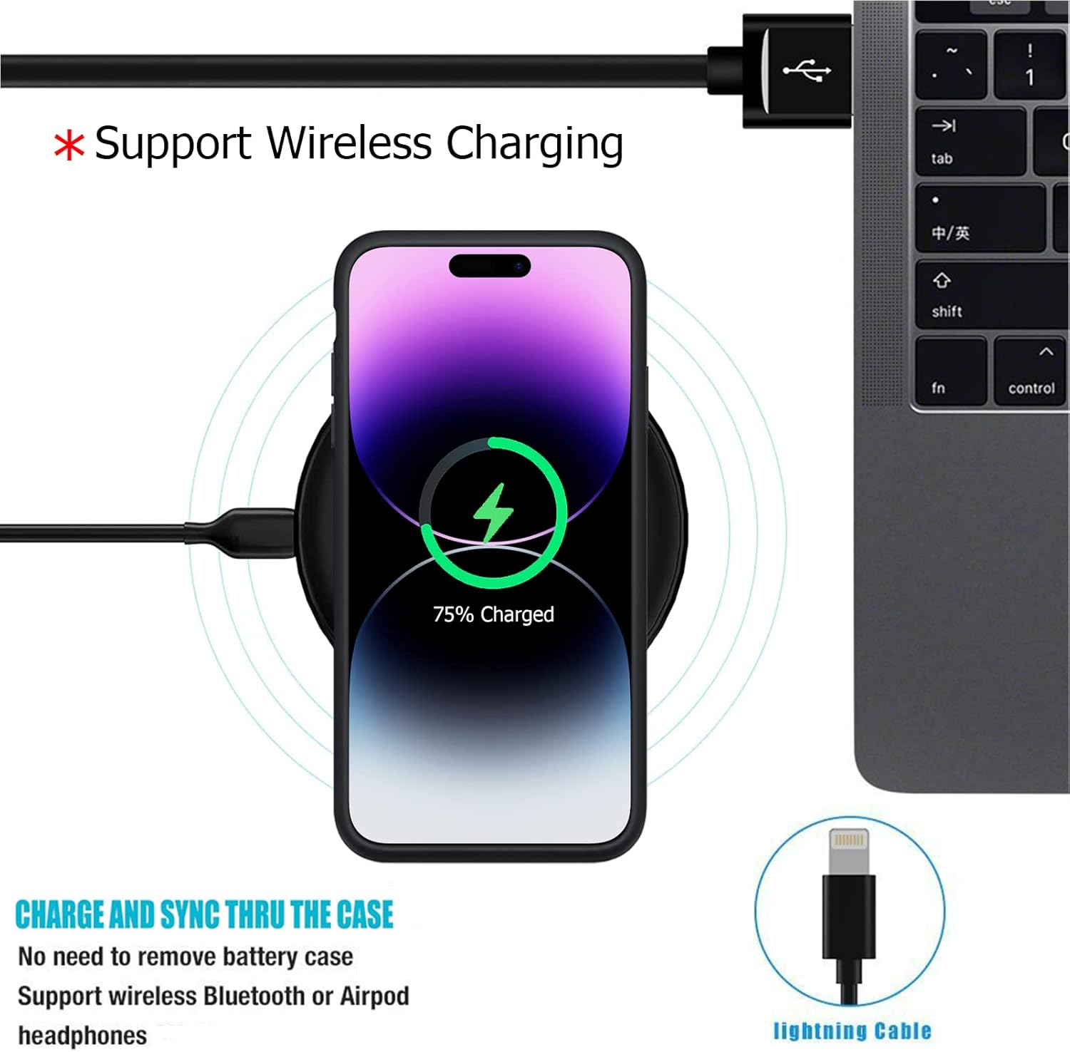 Battery Case for iPhone 14 Pro Max, 12000mAh High Capacity Smart Portable Charger Case Rechargeable Battery Pack Charging Case with Wireless Charging Compatible with iPhone 14 Pro Max (6.7 inch)-Black