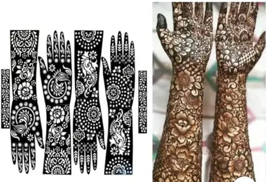 Mehendi Stencil Stickers (Pack of 2) Bridal Mehendi Stencils Heena Mehandi Sticker for Festivals Functions Girls Women (sk...