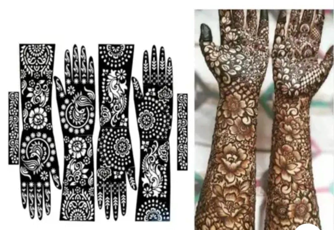 Mehendi Stencil Stickers (Pack of 2) Bridal Mehendi Stencils Heena Mehandi Sticker for Festivals Functions Girls Women (sk...