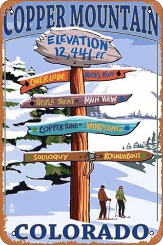Vintage-Art Retro Copper Mountain, Colorado - Ski Signpost Retro Funny Metal Tin Sign Wall Art Poster Wall Signs For Bars Cafes Pubs Men Caves Wall Plates Wall Decor Gift 8X12 Inches #TOP22