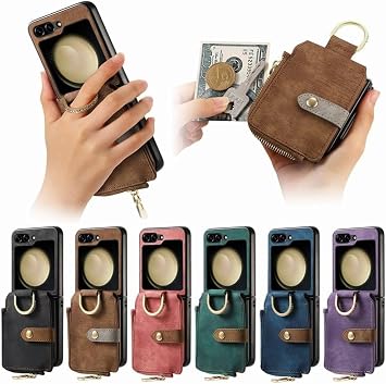 galaxy z flip6 case back card storage with coin purse galaxy flip 6 smartphone case with ring drop prevention galaxy z flip 6 cover galaxy folding mobile case fashionable scratch resistant pink,