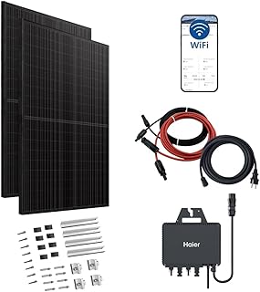 Haier 880 W Balkonkraftwerk mit Fassade- und Zaunhalterung, 600 W / 800 W Stecker-Solaranlage mit 2x 440 W Modulen und Wechselrichter, 5 m Kabel, WiFi