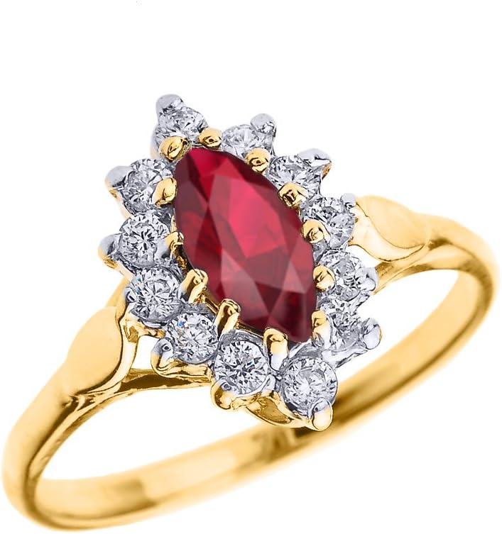 Genuine Ruby and Diamond 10k Yellow Gold Proposal Engagement Ring (Size 9)