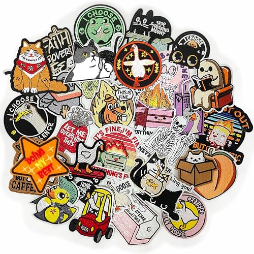 Meneng Funny Iron on Embroidered Patches: 30PCS Sew On Applique Patch with Cute Animal Humorous Quotes - Cartoon Funny DIY Crafts for Jacket Hat Backpack Shirt Decor