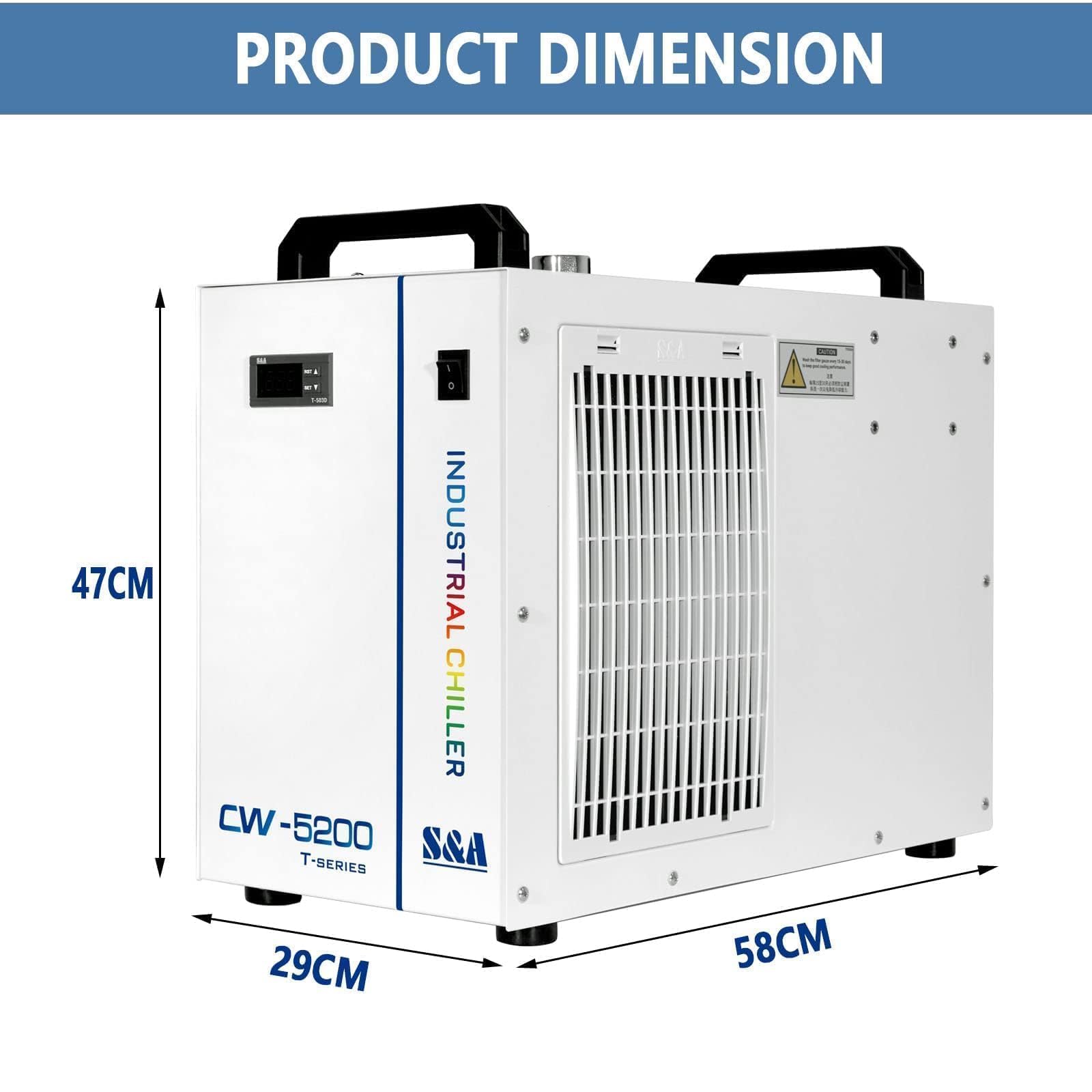 S&A Genuine CW-5200TH Industrial Water Chiller Enfriador de Agua Industrial 7L Capacidad para máquinas de Grabado y Corte por láser de CO2 de 80W-150W