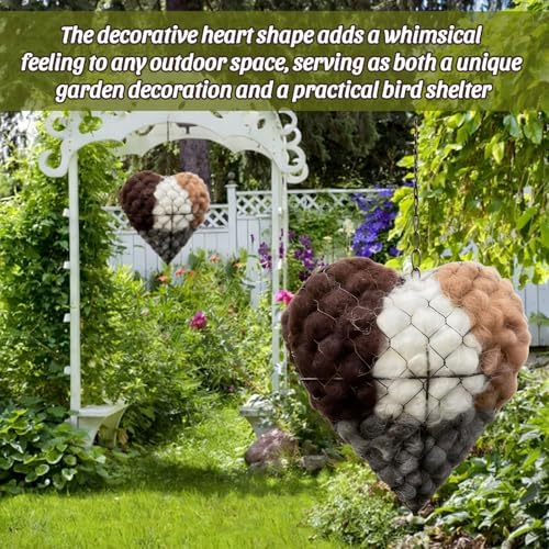 Handmade Alpaca Fiber Bird Nesting Heart, Refillable Outdoor Yard Art & Natural Nesting Material Holder for Wild Birds, Hummingbirds Nesting Birdhouse Garden Decor Gift for Bird Lovers - 2