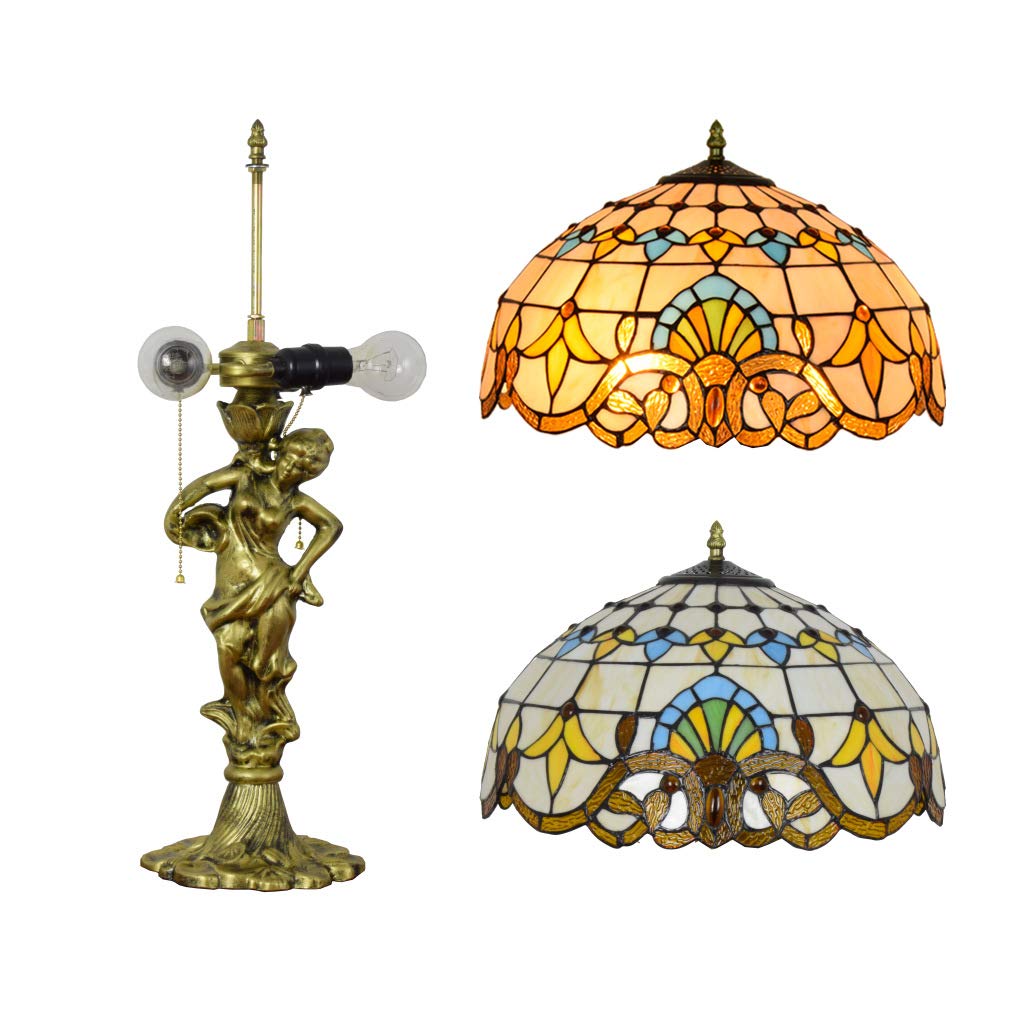16-calowa lampa stołowa w stylu Tiffany w stylu barokowym, retro, kolorowa dekoracja ze stopową podstawą do gabinetu i sypialni