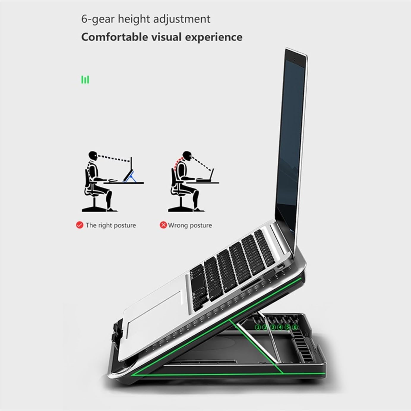 Podstawka Chłodząca Stabilny Podkładka Chłodząca Pod Laptopa Do Gier Z Regulacją Wysokości I Dwoma Portami USB Cichy Biurko(Black)
