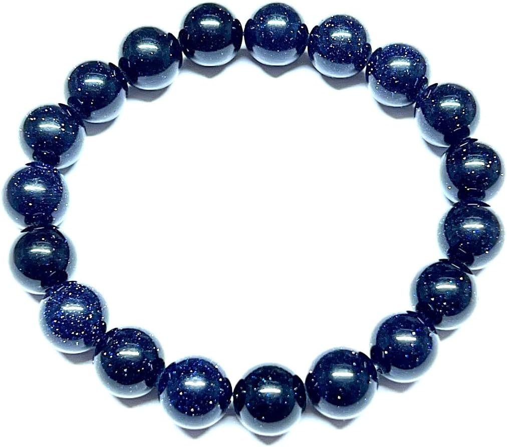 AWAKEN YOUR KUNDALINIHandmade Blue Goldstone Bracelet - Sagittarius Birthstone - Throat Chakra (10mm Beads, 7.5 Inch Wrist)