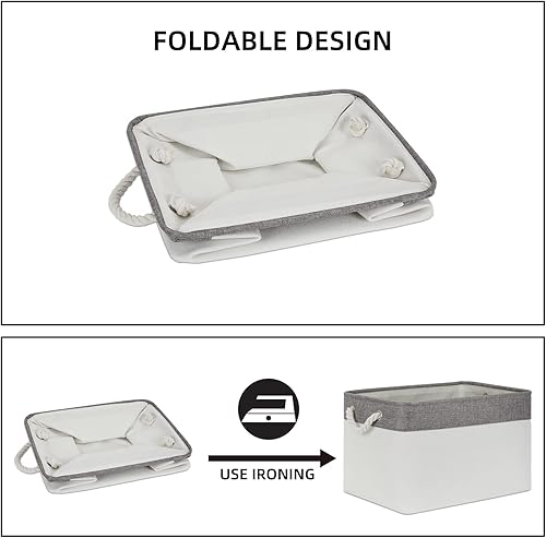 Miniatura 8 de Bidtakay Cestas blancas con asas de cuerda de algodón decorativas 3 unidades Contenedores de tela para organización de ropa de armario, estantes,