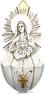 Wall Mount Holy Water Font, Resin Sacred Heart of Mary Catholic Hanging Religious Gifts for Home Office Entrance Decoration