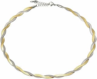 MECCANIXITY Snake Chain Necklace Herringbone Chokers Stackable Mixed Braided Necklace, Plated Waves Rugged Twisted Multi-Layer Waterproof Chain for Women