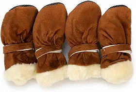 Botinha para Cachorro, Cor Marrom com Sola Preta, Pelúcia Branca, para Médio e Grande Porte, Ideal para Inverno