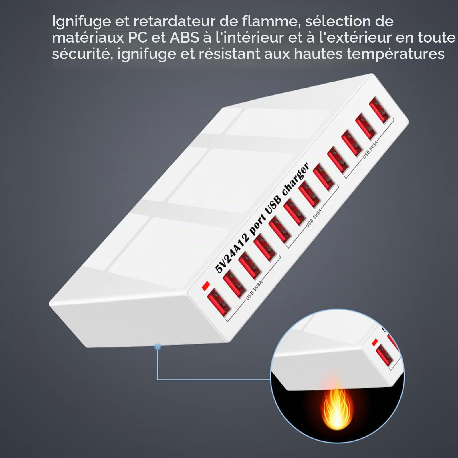 CCYLEZ Station de charge USB, Hub de charge USB à 12 ports avec voyant LED et charge rapide, prise de 120 W, prise de reconnaissance automatique, pour téléphone intelligent (prise UE)