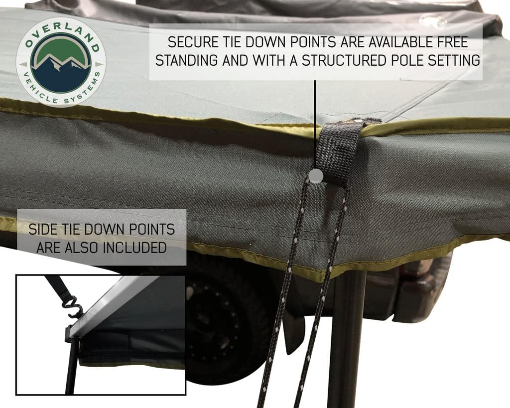Overland Vehicle Systems HD Nomadic Awning 270 Driver Side - Dark Gray Cover with 1000G PVC Black Travel Cover Universal Fitment - Mounting Brackets Included