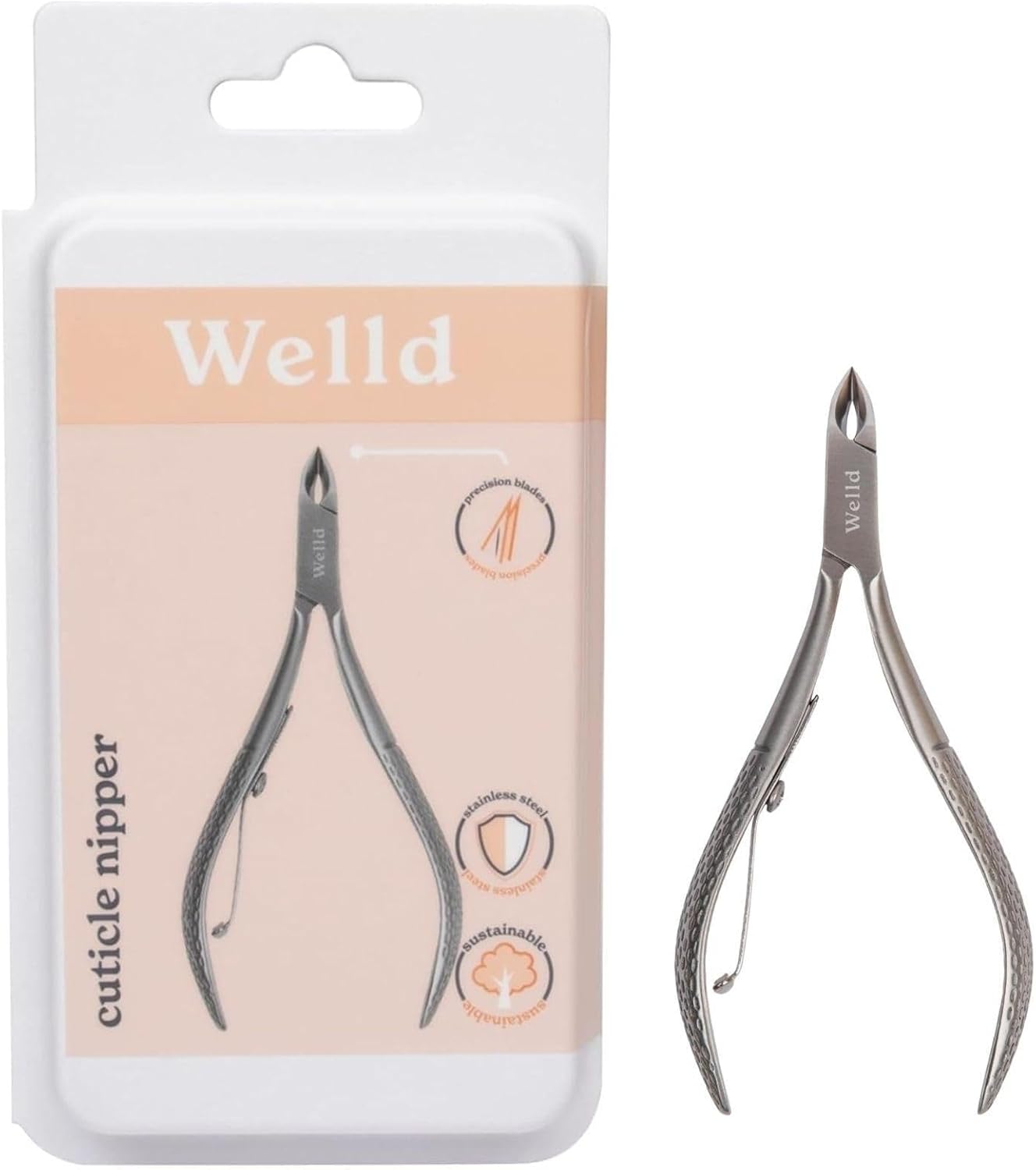 Welld Cuticle Nipper, Professional Trim Cuticles and Hangnails, Easy to Control for Precision Grooming, Ultra Sharp, Angled Stainless Steel Blades, Wide Opening, Manicure & Pedicure Tool, 1 Count
