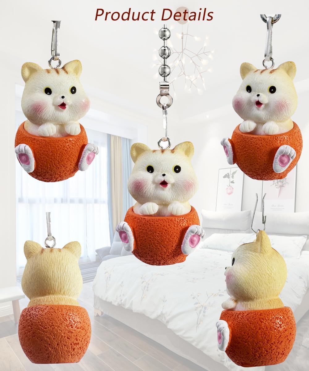 Ceiling Fan Pull Chain Set, 12 Inch Cute Cat Ceiling Fan Pull Chain Extender with Ball Chain Connector, Pull Chains for Ceiling Fans and Lights, Decorative Fan Pull Chain Pendant Extension (Cat-A)