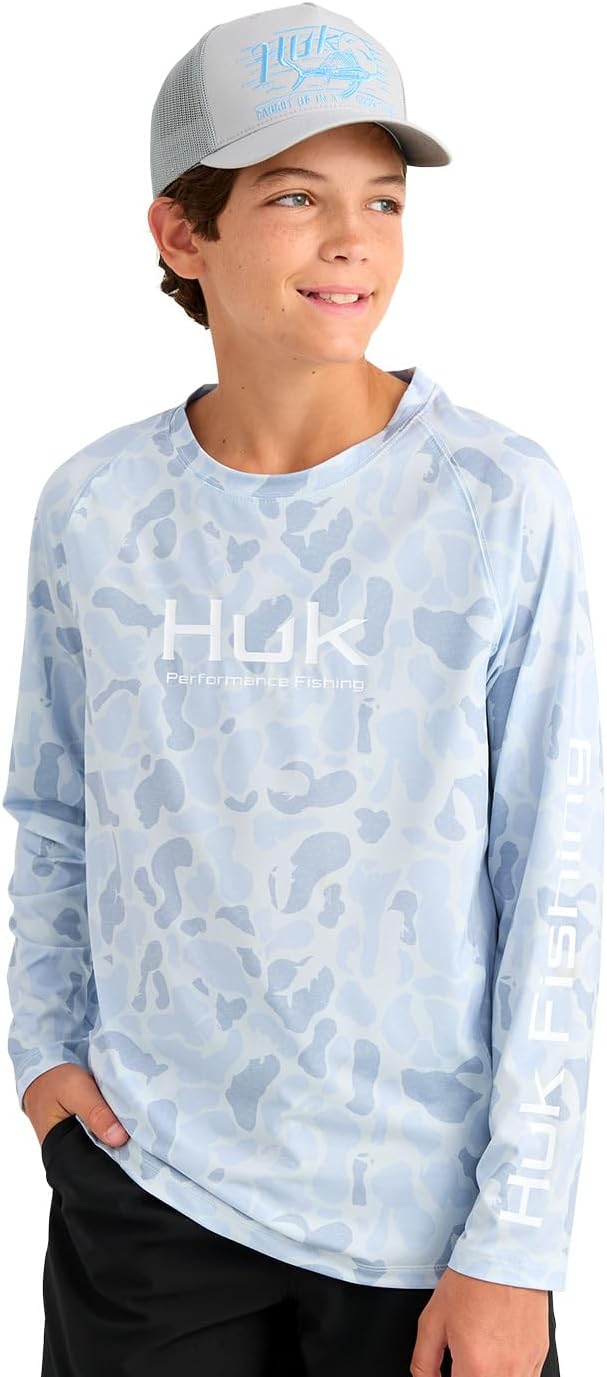 HUK boys Pursuit Lite Crew, Lightweight Performance Long Sleeve Shirt With Upf Sun Protection for Kids