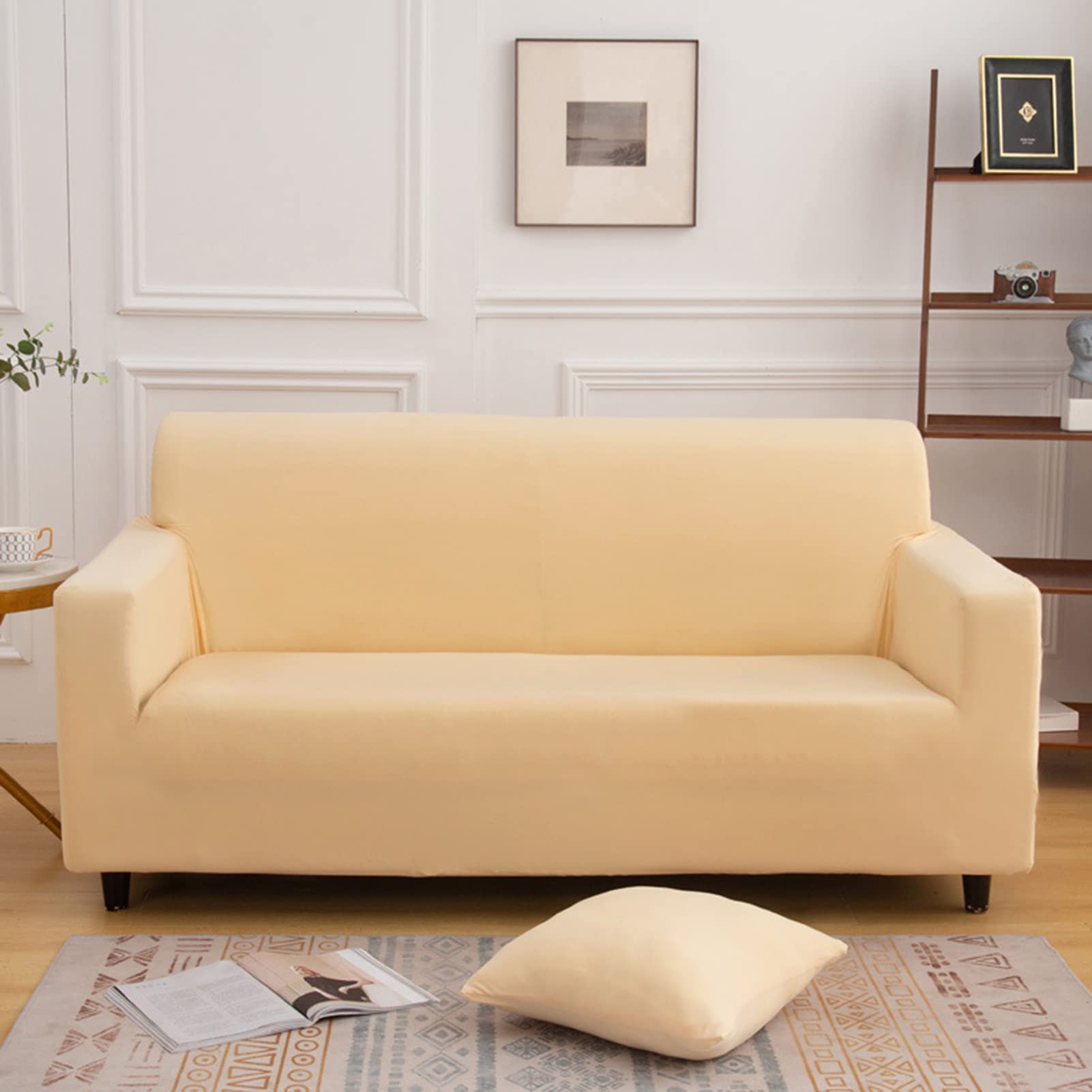 Housse de canapé extensible 1 place crème | Protection 90-140 cm