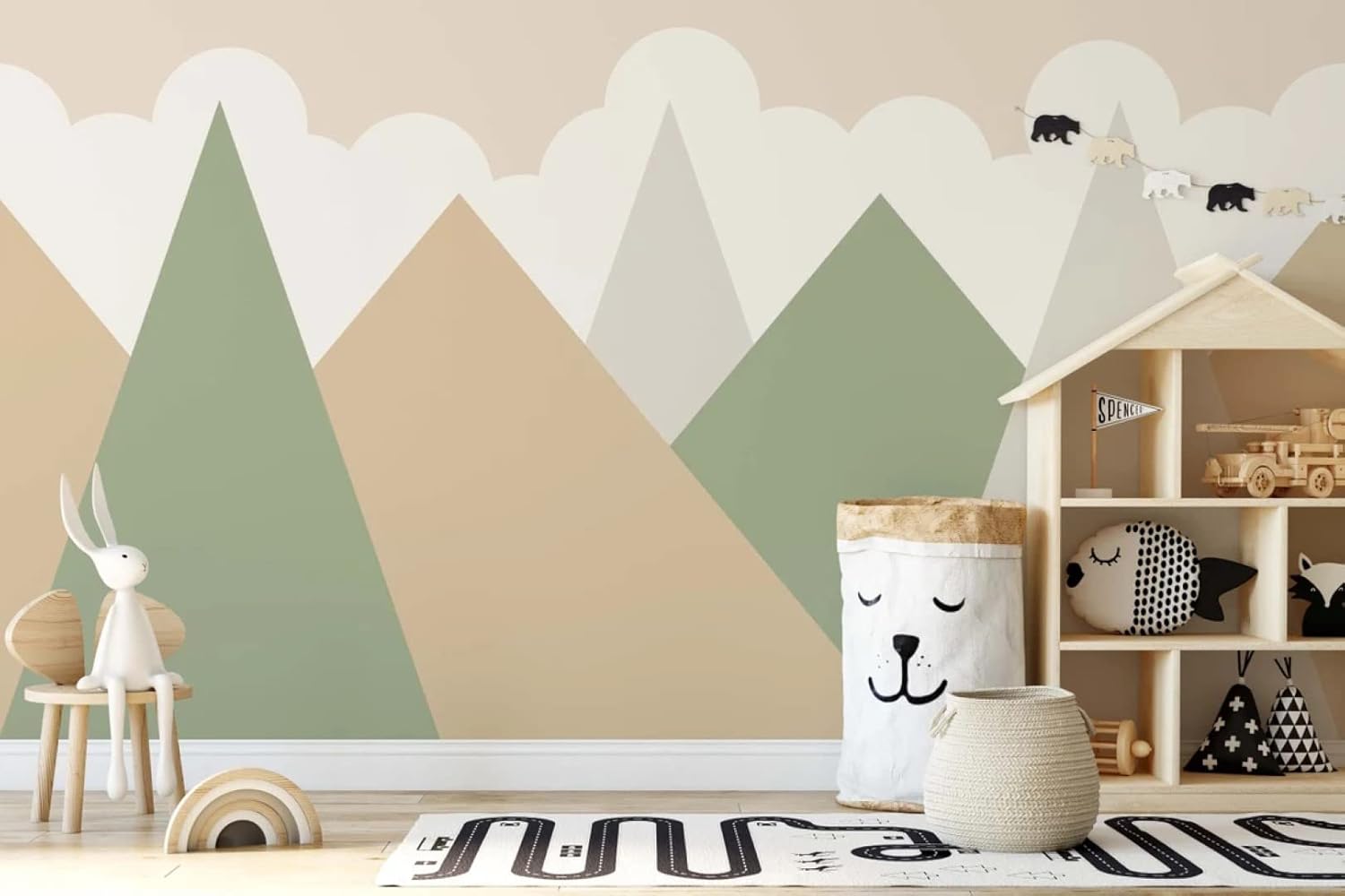 Geometric Triagle Mountains Kids Room Wallpaper Peel and Stick Wall Design Removable 100''H x 150''W