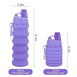 YCTMALL Collapsible Water Bottles Travel Sports Portable Sport Water Bottle comes with mountaineering Buckle 500ml silicone Water-proof camping water bottle (Dark Blue Color)