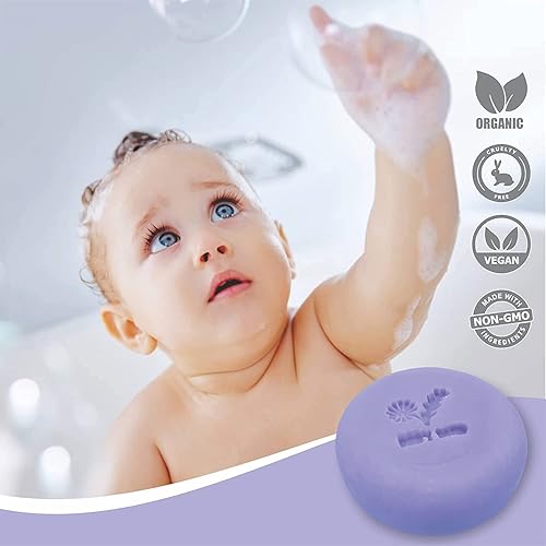 Miniatura 3 de Barra de jabón para bebés 100 % natural con aceite esencial de lavanda, agua de manzanilla orgánica y manteca de karité, proceso naturalmente frío